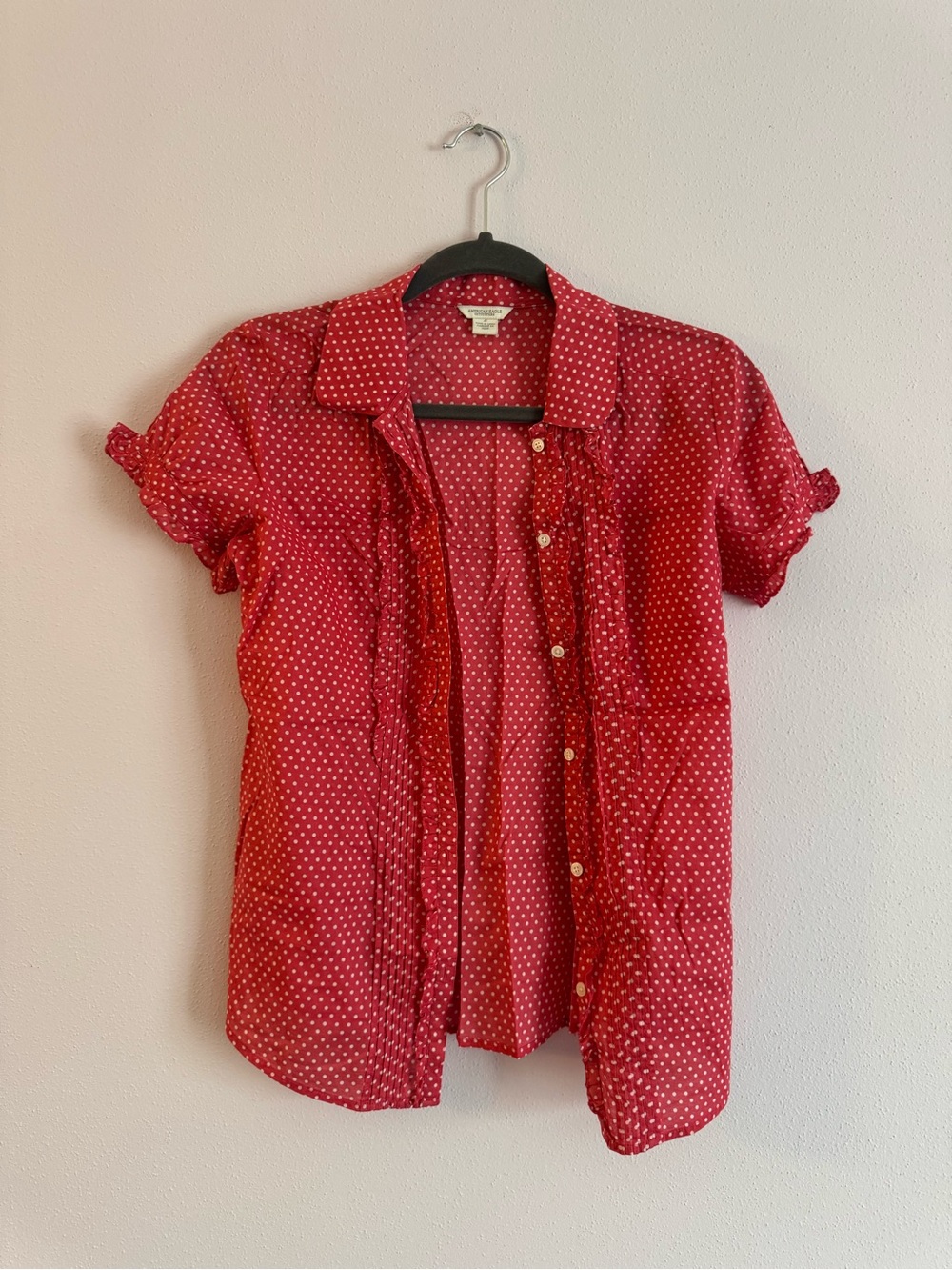 American Eagle Outfitters Red Polka Dot Button-Up Shirt